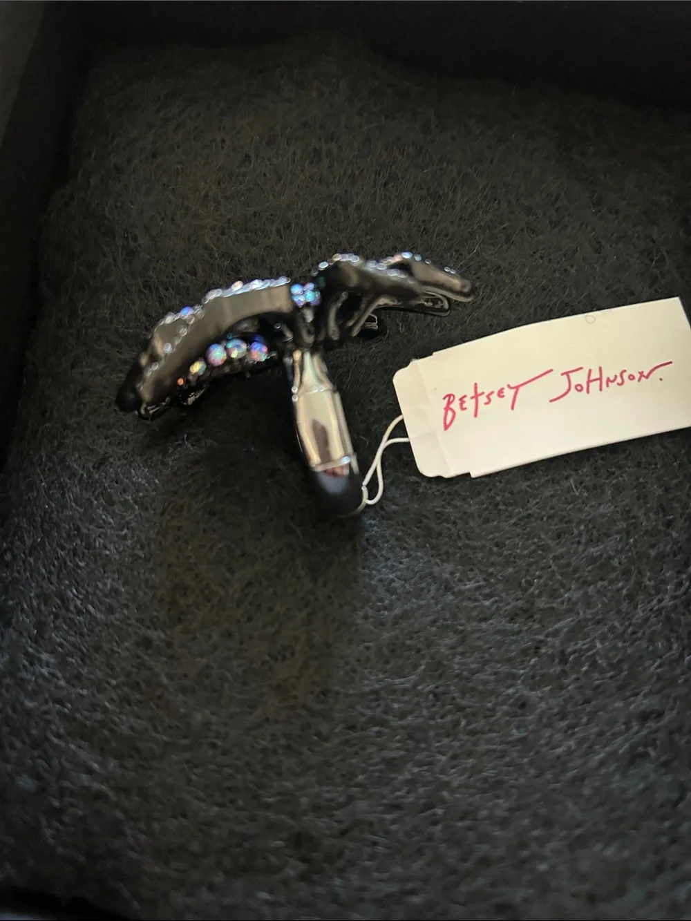 Betsey Johnson Black Spider Ring with Iridescent Crystal Accents
